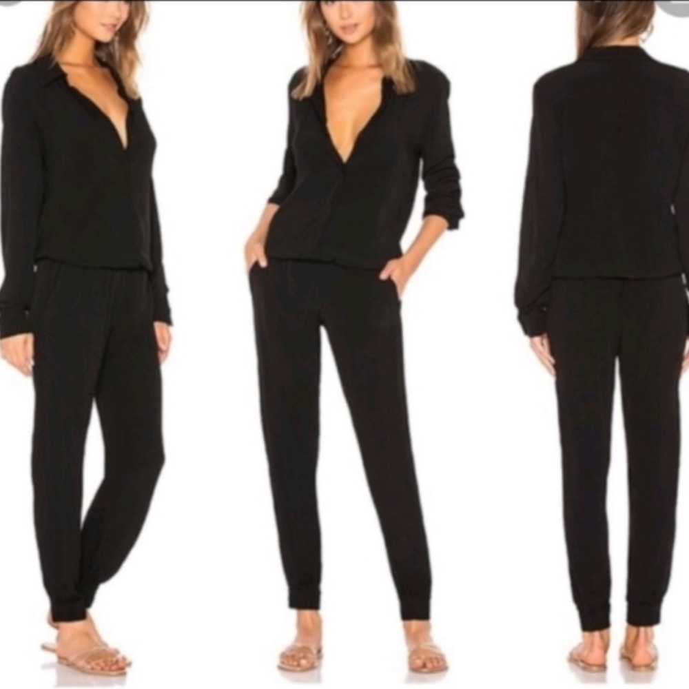 Monro long sleeve button up black jump suit